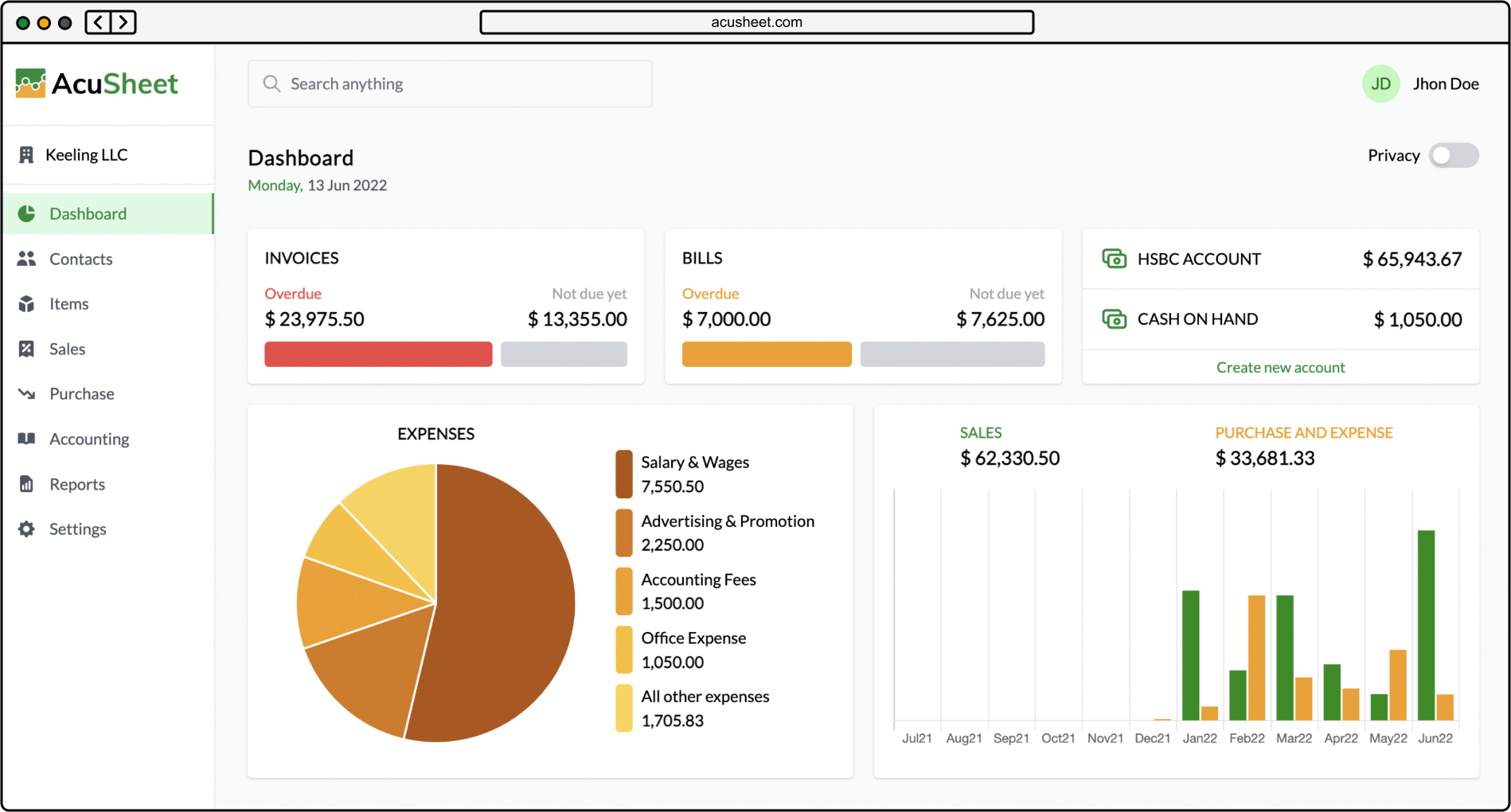 AcuSheet Dashboard